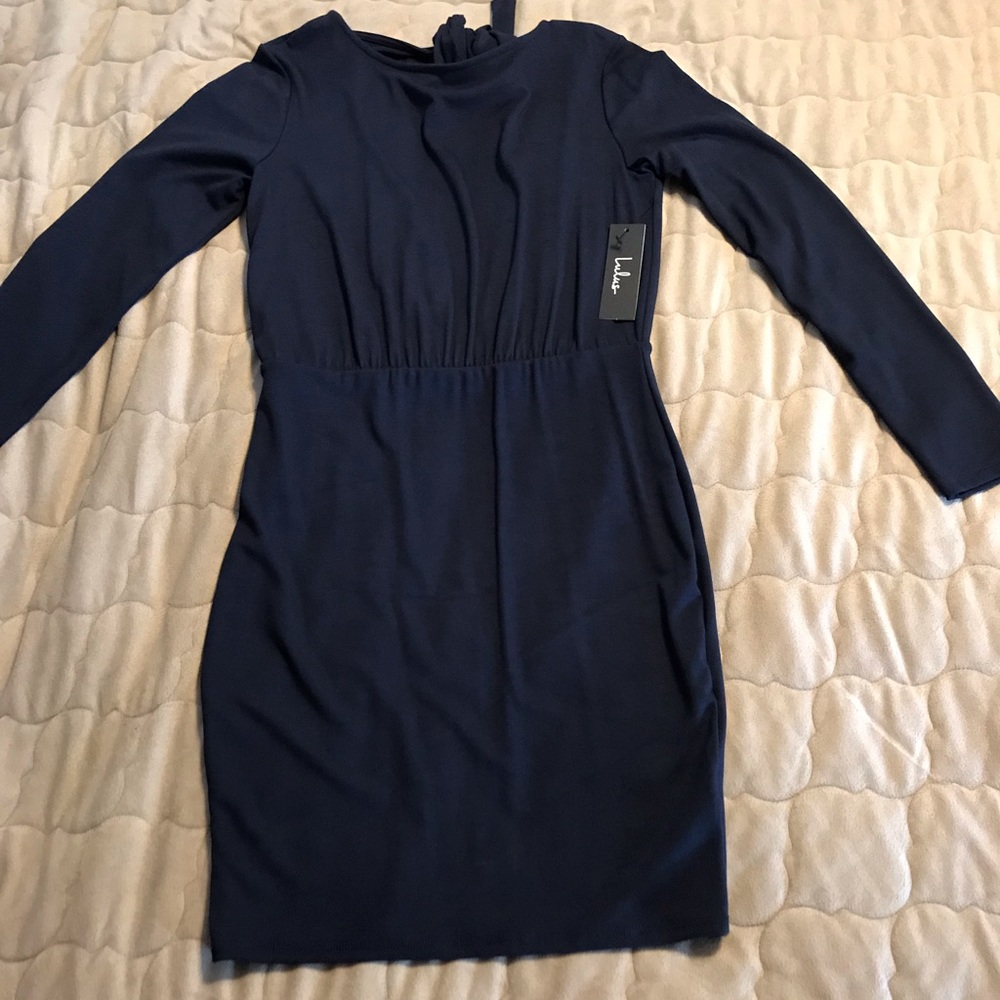 Navy, open back dress- short